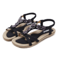 Miniatyrbilde 5 av 5: Kvinners Sommersandaler Bohemian Blomster Rhinestone Stor Størrelse Flate Sko Strandsandaler Black EU 36