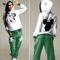 Pikkukuva 1 / 2: Hmwy-kvinnor Mickey Minnie träningsdräkt hoodie joggingbyxor set Green Minnie Mouse S
