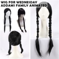 Miniatyrbillede 3 af 11: Barn Piger Onsdag Addams Paryk Lang Lige Midterskilning Varme R blackB no bangs