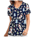 Miniatyrbilde 2 av 3: Jul Kvinner Ammeuniform Skrubb Kortærmet T-skjorte Xmas Bluse Tee Topper V-ringet Blue M