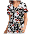 Miniatyrbilde 2 av 3: Jul Kvinner Ammeuniform Skrubb Kortærmet T-skjorte Xmas Bluse Tee Topper V-ringet Light Black M