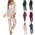Miniatyrbild 4 av 4: Kvinnor Solid Pyjamas Sets Sleepwear Pyjamas Button Casual Suit Champagne M