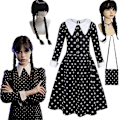 Pikkukuva 1 / 3: Wednesday Addams Cosplay Flickor Barnklänning Perukväska Festkostym Karneval Halloween Film Rollspel Fancy Dress Up Kläder Only Wig A Style One Size