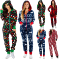 Miniatyrbild 1 av 4: Dam One Piece Julpyjamas Hoodie Jumpsuit Nattkläder Red L