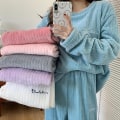 Miniatyrbillede 3 af 4: Kvinde vinter pyjamas sæt varme hjemmetøj vinter sovetøj kvindelig flanel bukser kostume V Grey M