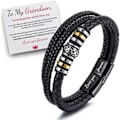 Miniatyrbillede 1 af 5: Til Min Søn/Til Min Grandson - \"Jeg Vil Altid Være Med Dig\" Flettet Læderarmbånd Til Mænd, Rustfrit Stål Inspirerende Armbånd, Mænds Flettet Læder