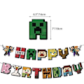 Pikkukuva 3 / 5: Minecraft-peliteemainen syntymäpäiväjuhlatarvikkeet, ilmapallot, banneri, kakun koristeet, setti