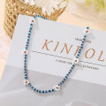 Miniatyrbillede 2 af 4: Bohemian Blå Hvid Seed Bead Blomster Choker Halskæde Statement Kort Krave