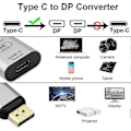 Pikkukuva 2 / 5: USB-C -naaras - Displayport -sovitin, 4K@60Hz, USB Type C -naaras - DP1.2 -uros -muunnin kotiin, toimistoon, tablettien, puhelimien, kannettavien tietokoneiden jne. käyttöön