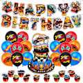 Miniatyrbild 1 av 3: Häftig rallybilstema barnkalas dekorationstillbehör set inklusive ballongkit banderoll tårtdekoration cupcake dekoration