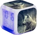 Wolf LED Väckarklocka, Barns Sängväckarklocka, Fyrkantig, Belyst LCD-Display, Vargdesign (#18)