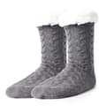 Furry varma stickade socktofflor med halkfri grå
