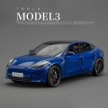 Miniatyrbilde 1 av 5: 1:24 Tesla Roadster Model Y Model 3 Tesla Model S Legering Lekebil Modell Lyd Og Lys Barnas Leke Samleobjekter Bursdagsgave Model 3 Blue