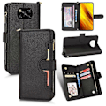 Miniatyrbillede 1 af 5: Etui til Xiaomi POCO X3 NFC Cover Lynlås Magnetisk Tegnebog Kort Holder PU Læder Flip Etui Sort
