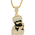 Miniatyrbild 1 av 5: Halsband för män Bart, 18K guldpläterat CZ helt isat Cartoon 316L rostfritt stålhänge