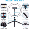 Miniatyrbillede 3 af 5: 10\" Selfie Ring Light med stativ, dæmpbar LED-bordlampe, kameraringlys med trådløs fjernbetjening til livestream/makeup/youtube-video