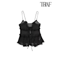 Miniatyrbillede 4 af 5: TRAF Kvinde Mode Med Rynket Foran Bundet Semi-gennemsigtig Tank Top Sexet Rygløs Tynde Stropper Kvinde Camis Mujer as picture S
