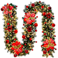 Miniatyrbild 1 av 5: LED-julkrans - 2,7 meter förbelyst krans med julgranskulor och julstjärna - Batteridriven in- och utomhusdekoration för eldstad, trappor, A