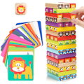 Miniatyrbild 1 av 5: Leksaker - Trä Tumbling Tower Spel För Barn 4 I 1 Med Djur Och Färger - Familjespel För Flickor Pojkar I Åldern 3-9 År - Pedagogisk Leksak Som D