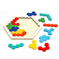 Miniatyrbillede 5 af 5: Træ Hexagon Puslespil Form Mønster Blok Tangram Hjerne Teaser Læring Legetøj Geometri Logik Iq Spil Gave