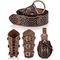 Miniatyrbillede 1 af 5: Middelalder Viking Bælte Kunstigt Læder Arm Beskyttere Renaissance Tilbehør Viking Læder Bracers Middelalderlig Taske Brun