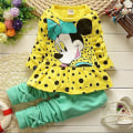 Miniatyrbild 1 av 3: Barn Flickor Minnie Mouse Outfit Långärmad Topp Byxor Set Prickig Kläder Yellow 2-3 Years