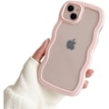 Pikkukuva 1 / 5: Yhteensopiva iPhone 15 Plus -kotelon kanssa, Läpinäkyvä söpö kihara yksinkertainen aaltokuvioinen kotelo tytöille ja naisille Pehmeä TPU-kotelo - Vaaleanpunainen
