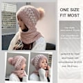 Miniatyrbillede 2 af 4: Dames Vinterhue Halsklæde Alt-i-én Beanie med Poms, Fleeceforet Dames Termisk Strikket Skull Hat Beanie, Lys Rosa