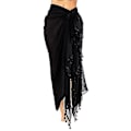 Miniatyrbillede 1 af 5: Kvindestrands Batik Lang Sarong Badetøj Cover Up Wrap Pareo Med Kvast Sort 1stk