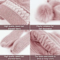 Miniatyrbillede 3 af 4: Dames Vinterhue Halsklæde Alt-i-én Beanie med Poms, Fleeceforet Dames Termisk Strikket Skull Hat Beanie, Lys Rosa