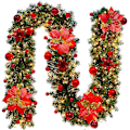Miniatyrbild 2 av 5: LED-julkrans - 2,7 meter förbelyst krans med julgranskulor och julstjärna - Batteridriven in- och utomhusdekoration för eldstad, trappor, A
