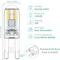 Miniatyrbild 2 av 5: G9 LED-lampor 1,5W motsvarande 20W halogen Kylvitt ljus 6000K, AC 220-240V, ej dimbar, Mini glödlampa, flimmerfri, 10-pack