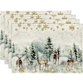 Miniatyrbild 1 av 5: Vattenfärgshjortar, träd och snöflingor Juldukar för matbord, 12 x 18 tum Säsongsbetonad vinter Jul semester rustik uppsättning om 4