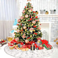 Miniatyrbild 5 av 5: Vit julgran kjol plysch vit konstgjord päls julgran stativ lock jul