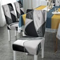 Miniatyrbild 2 av 3: Stolskydd 6 stycken universal, stolskydd stretch modern, stolskydd gungstolar (svart geometri, 6 stycken) universell storlek