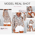 Miniatyrbild 2 av 4: Dam Casual Boho Blommig Tryck V-hals Långärmad Lös Blusar