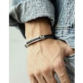 Miniatyrbild 2 av 5: Svart läderarmband för män för tonårspojkar i silver rostfritt stål