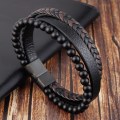 Miniatyrbild 5 av 5: Natursten Vulkansten Läderarmband Rostfritt Stål Flätad Läder Multilager Armband Herr Titanstål Smycken