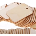 Miniatyrbild 5 av 5: Obehandlade träetiketter, träbit, träskylt, dekorationsetiketter i trä, rektangulär form, (50 stycken)
