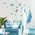 Miniatyrbild 1 av 5: Blå Fjäder Väggdekaler Kolibri Väggdekaler för Vardagsrum Sovrum