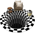 Miniatyrbild 2 av 3: Svartvit rutat rund matta, 3D Vortex Illusion Carpet, 3D Vortex Rug Sovrum Vardagsrum, 80cm