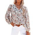Miniatyrbild 1 av 4: Dam Casual Boho Blommig Tryck V-hals Långärmad Lös Blusar
