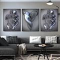 Miniatyrbild 2 av 4: 3D-effekt väggkonst abstrakt metallsculptur modern canvasmålning
