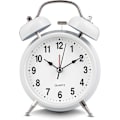 Miniatyrbild 4 av 5: Analog väckarklocka Extra Loud Twin Bells Retro Vit 4 tum Tyst Icke-Tick