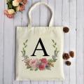 Miniatyrbild 4 av 5: Personliga blommiga toteväskor med initialer för kvinnor Brev A Canvas T