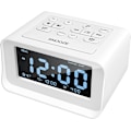 Miniatyrbild 1 av 5: Klockradio med dubbla alarm, digital väckarklocka med 2 USB-laddningsportar, 0-100 % dimbar, justerbar volym, inomhus termometer (vit)