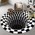 Miniatyrbild 3 av 3: Svartvit rutat rund matta, 3D Vortex Illusion Carpet, 3D Vortex Rug Sovrum Vardagsrum, 80cm