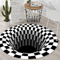 Miniatyrbild 1 av 3: Svartvit rutat rund matta, 3D Vortex Illusion Carpet, 3D Vortex Rug Sovrum Vardagsrum, 80cm