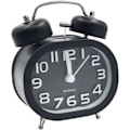 Miniatyrbild 1 av 5: Retro Tyst Kvartsväckarklocka, Morgonväckarklocka Analog Resebordsur Metall Dubbel Klocka Batteridriven Barnväckarklocka, Svart