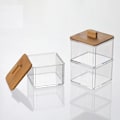 Miniatyrbild 4 av 5: Förvaringsbox för bomullspinnar och tandpetare, bambulock bomullspinnar, transparent bomullspinnar tandpetare